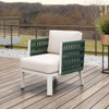ZUO MODERN Zuo Bridgehampton Armchair White, outdoor armchair with white cushion and green woven side panels.