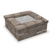 The Outdoor Plus Square Paver Fire Pit Kit | Stainless Bullet Burner, square gray stone paver fire pit with a stainless steel bullet burner and front-mounted gas control panel