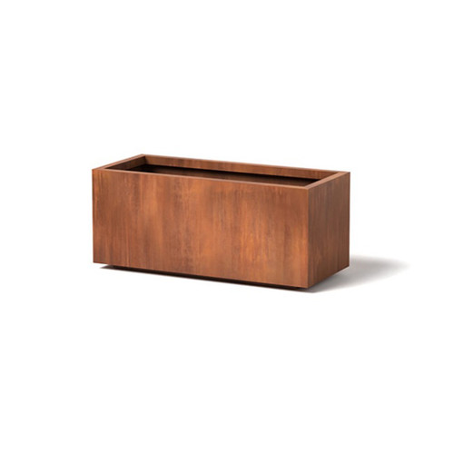 Metal Mid Rectangle Planter- As shown Mid Rectangle Planter shown with a corten steel natural rust patina.