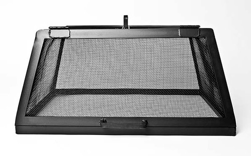 Square Fire Pit Spark Screen With Door- Ash shown Carbon Steel Black Finish (Front View)
