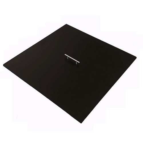 Yard Couture Square Aluminum Fire Pit Cover: Powder coated black with stainless steel handle.