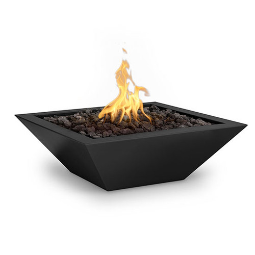 The Outdoor Plus Maya Metal Fire Bowl: As shown in the black powder coated finish with the black lava rock media.
