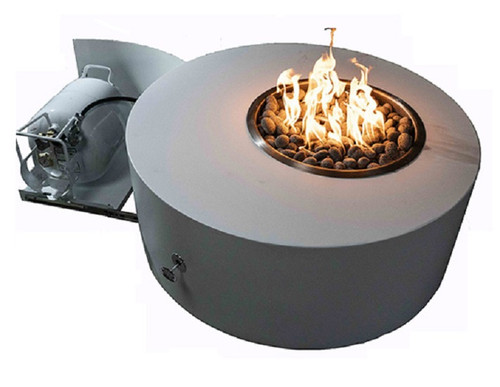 Isla Propane Fire Pit Table With Hidden Tank:  As shown powder coated 304 stainless steel and concealed propane tank door.