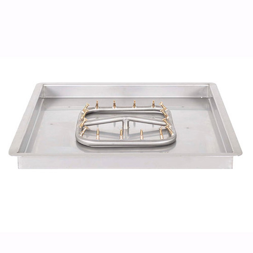 The Outdoor Plus Square Drop In Fire Pan with SQ Stainless Steel Bullet Burner Kit.