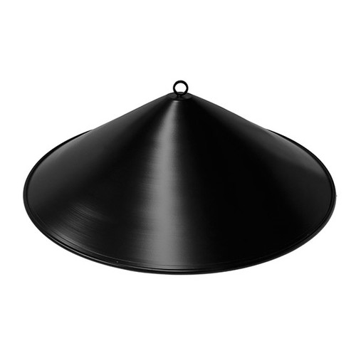 The Outdoor Plus Cone Dome Shapped Fire Pit Cover: Aluminum Fire Pit Lid shown in the black powder coated finish.