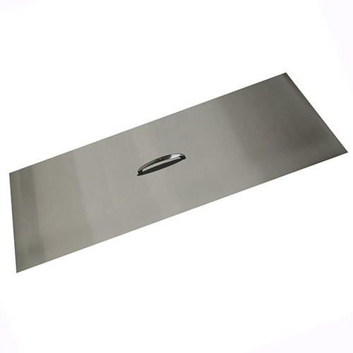 Brushed Stailess Steel Rectangular Fire Pit Lid: The cover shown is made from a 304 Stainless Steel material, manufacuted by The Outdoor Plus company.