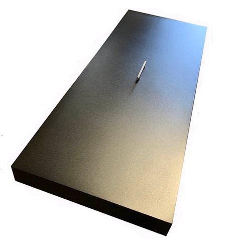 Yard Couture Custom Aluminum Fire Pit Lid: Lis Rectangular cover shown in the black finish with 4 inch sides.
