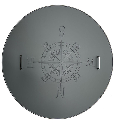 Flat Compass Fire Pit Snuffer Cover: Custom Snuffer Shown in 304 Stainless Steel and Black Finish.