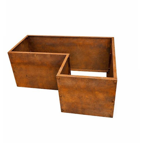L-Shaped Raised Corten Steel Planter Box: As shown small size 14g weathered steel.