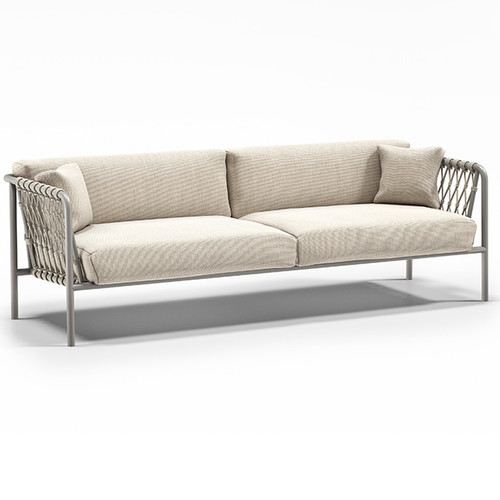 Rowan Homecrest Sofa shown with the Fog powder coated frame and the Greige weave rope.