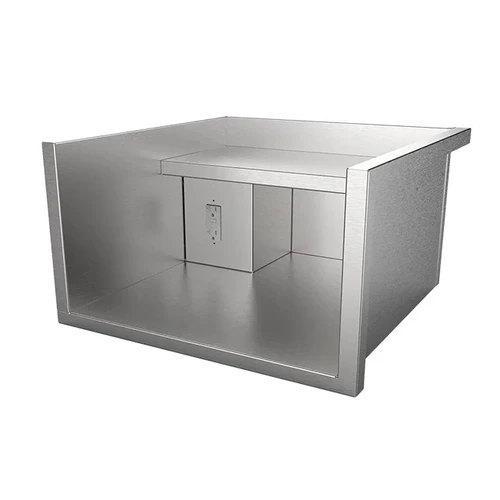 The Outdoor Plus Videl USA Margarita Center, stainless steel outdoor beverage station with countertop and built-in electrical outlet for commercial use.