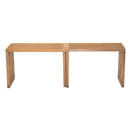 ZUO MODERN Zuo Riviera Extendable Bench Natural, wooden slatted extendable bench with a natural wood finish, suitable for outdoor or indoor use.