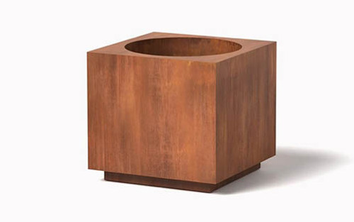 Metal Block Planter- Shown in Cor-Ten Steel Natural Rust Patina Finish.