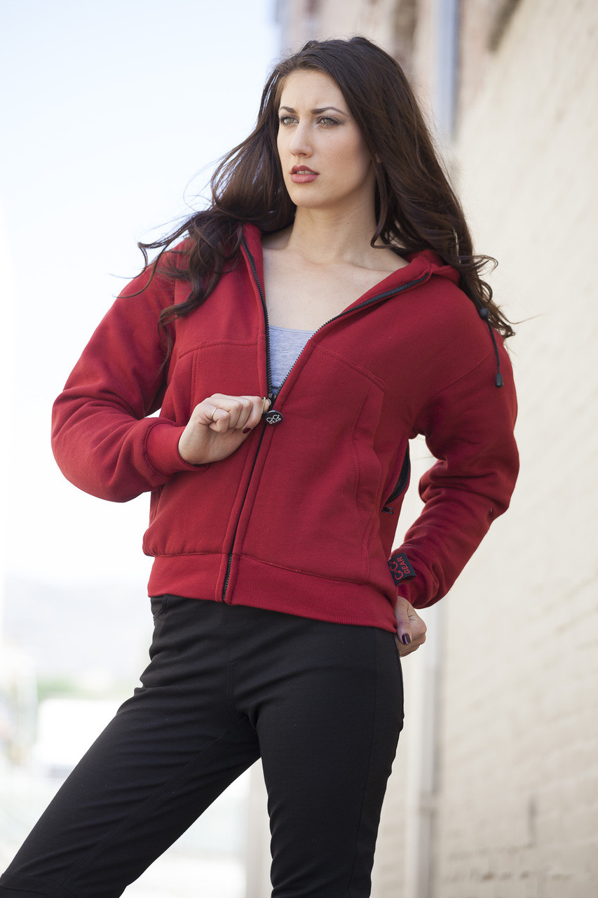 RED PROTECTIVE ARMORED HOODIE WITH DUPONT™ KEVLAR FIBERS - WOMEN'S