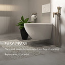 Text instruction to place the puck inside the toilet tank away from the flapper and replace it every three months