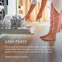 Text instructions on placement rules for the puck in a dishwasher and a reminder to replace it every three months