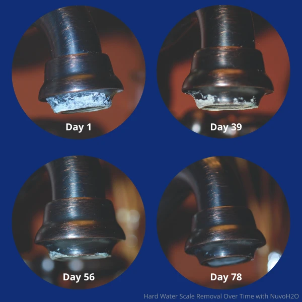 Scale buildup inside an untreated pipe compared with the clean interior of a NuvoH2O-treated pipe