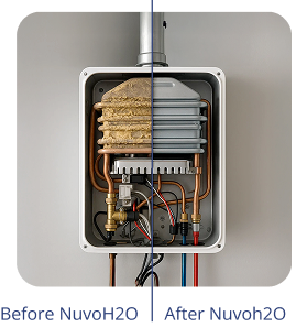 tankless water heater before and after using NuvoH2O system