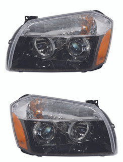 2007 Dodge Magnum Headlight Set Halogen Black Housing Pair Driver and Passenger Side