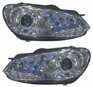 2010 Volkswagen Golf Headlight Set Halogen Chrome Housing Pair Driver and Passenger Side