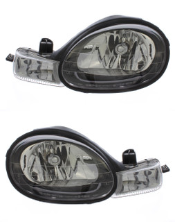 2000 Dodge Neon Headlight Set Halogen Black Housing Pair Driver and Passenger Side