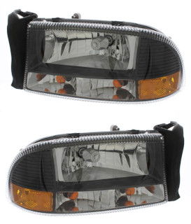 2000 Dodge Durango Headlight Set Halogen Black Housing Pair Driver and Passenger Side