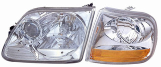 2001 Ford F-150 XL Headlight Set Halogen Chrome Housing Pair Driver and Passenger Side