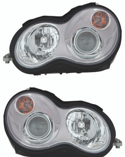 2005 Mercedes-Benz C230 Headlight Set Halogen Chrome Housing Pair Driver and Passenger Side