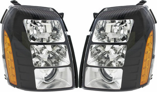 2013 Cadillac Escalade EXT Headlight Set Xenon HID Black Housing Pair Driver and Passenger Side