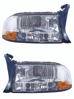 1999 Dodge Dakota Headlight Set Halogen Chrome Housing Pair Driver and Passenger Side