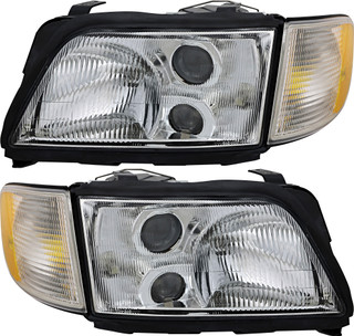 1995-1997 Audi A6 Headlights Driver Left and Passenger Right Side Halogen