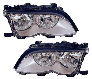 2002-2005 BMW 3 Series Headlights Driver Left and Passenger Right Side Halogen Chrome Trim