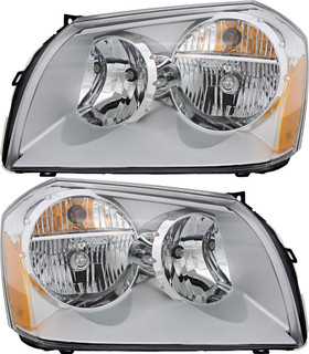 2005-2007 Dodge Magnum Headlights Driver Left and Passenger Right Side Halogen Chrome Trim