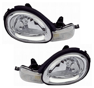 2000-2001 Plymouth Neon Headlights Driver Left and Passenger Right Side Halogen Chrome Trim
