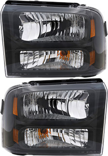 2005-2007 Ford F250 Headlights Driver Left and Passenger Right Side Halogen Black Trim
