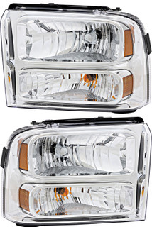 2004-2007 Ford F550 Headlights Driver Left and Passenger Right Side Halogen Chrome Trim