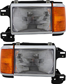 1987-1991 Ford F350 Headlights Driver Left and Passenger Right Side Halogen With Chrome & Black Trim