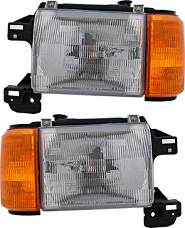 1987-1991 Ford Bronco Headlights Driver Left and Passenger Right Side Halogen Without Chrome & Black Trim