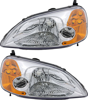 2001-2003 Honda Civic Coupe Headlights Driver Left and Passenger Right Side Halogen