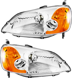 2001-2003 Honda Civic Sedan Headlights Driver Left and Passenger Right Side Halogen