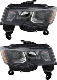 2017-2021 Jeep Grand Cherokee Headlights Driver Left and Passenger Right Side Halogen Black Trim