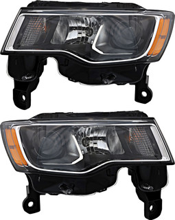 2017-2021 Jeep Grand Cherokee Headlights Driver Left and Passenger Right Side Halogen Chrome Trim