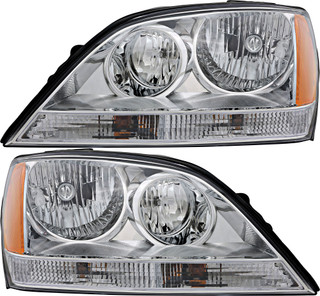 2005-2006 Kia Sorento Headlights Driver Left and Passenger Right Side Halogen Chrome Trim