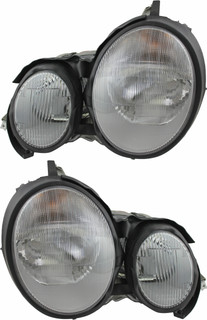 1996-1999 Mercedes Benz E Class Headlights Driver Left and Passenger Right Side Halogen