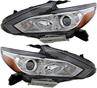 2016-2018 Nissan Altima Sedan Headlights Driver Left and Passenger Right Side Halogen Chrome Trim