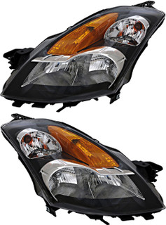 2007 Nissan Altima Sedan Headlights Driver Left and Passenger Right Side Halogen Black Trim