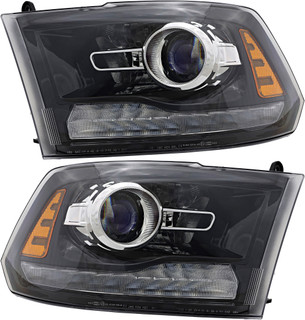 2016-2018 Ram 3500 Headlights Driver Left and Passenger Right Side Halogen Black Trim