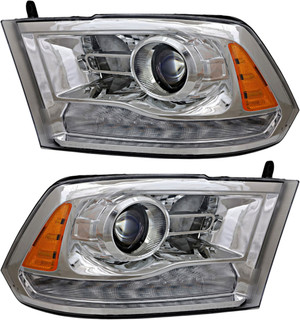 2016-2018 Ram 2500 Headlights Driver Left and Passenger Right Side Halogen Chrome Trim