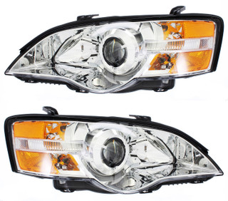 2006-2007 Subaru Outback Headlights Driver Left and Passenger Right Side Halogen Chrome Trim