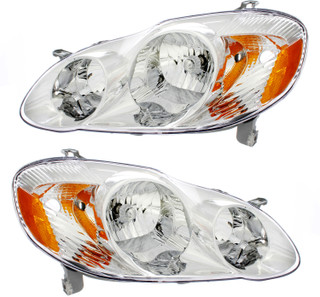 2003-2004 Toyota Corolla CE/LE Headlights Driver Left and Passenger Right Side Halogen Chrome Trim